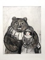 "Karu ja tüdruk" kuivnõel raamis , kujutise suurus 25 x 20 cm, 170€